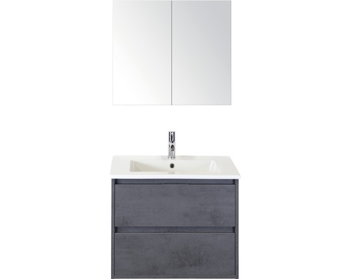 Set de meubles de salle de bains Sanox Porto lxhxp 71 x 170 x 51 cm couleur de façade béton anthracite avec vasque céramique blanc
