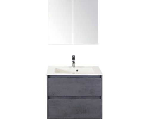 Set de meubles de salle de bains Sanox Porto lxhxp 71 x 170 x 51 cm couleur de façade béton anthracite avec vasque en fonte minérale blanc
