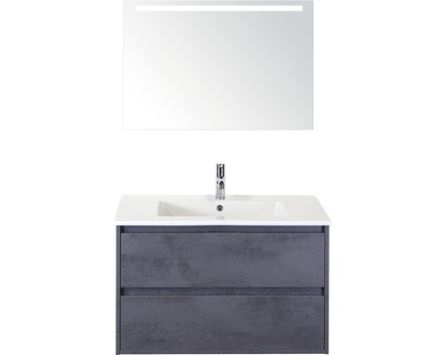 Set de meubles de salle de bains Sanox Porto lxhxp 91 x 170 x 51 cm couleur de façade béton anthracite avec vasque céramique blanc et meuble sous vasque vasque miroir avec éclairage LED-0