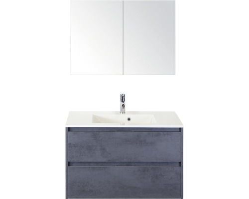 Badmöbel-Set Sanox Porto BxHxT 91 x 170 x 51 cm Frontfarbe beton anthrazit mit Waschtisch Mineralguss weiß Badmöbel-Set Sanox Porto BxHxT 91 x 170 x 51 cm Frontfarbe beton anthrazit mit Waschtisch Mineralguss weiß