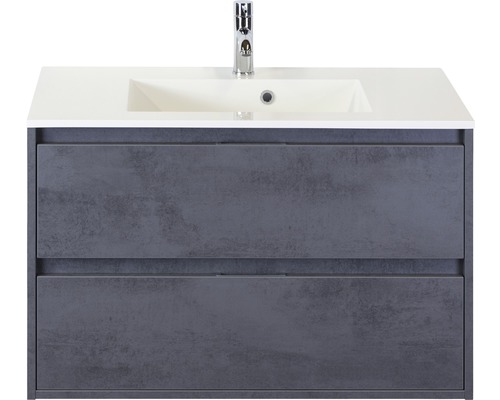 Set de meubles de salle de bains Sanox Porto lxhxp 91 x 57 x 51 cm couleur de façade béton anthracite avec vasque en fonte minérale blanc
