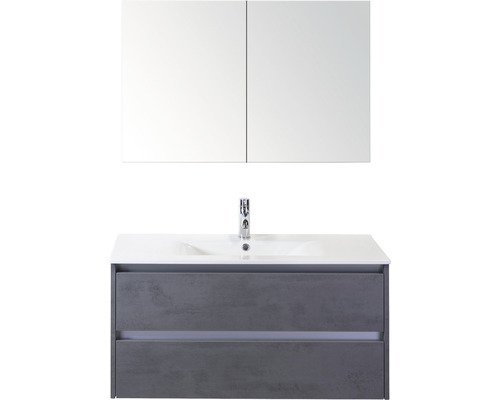 Badmöbel-Set Sanox Dante BxHxT 101 x 170 x 46 cm Frontfarbe beton anthrazit mit Waschtisch Keramik weiß Badmöbel-Set Sanox Dante BxHxT 101 x 170 x 46 cm Frontfarbe beton anthrazit mit Waschtisch Keramik weiß