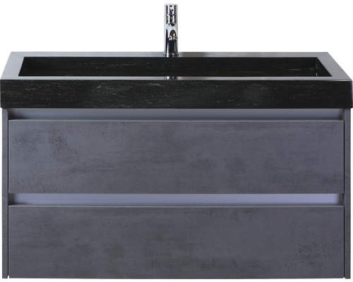 Set de meubles de salle de bains Sanox Dante lxhxp 101 x 58 x 45,5 cm couleur de façade béton anthracite avec vasque en pierre naturelle noir
