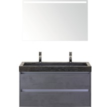 Meuble-lavabo avec double vasque, meuble sous-vasque et miroir éclairé pour la salle de bain