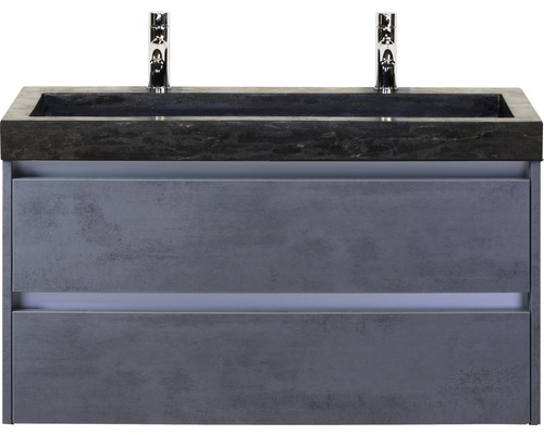 Einzelbadmöbel Sanox Dante BxHxT 101 x 58 x 45,5 cm Frontfarbe beton anthrazit mit Waschtisch Naturstein schwarz 81706941