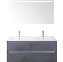 Badmöbel-Set Sanox Dante BxHxT 121 x 170 x 46 cm Frontfarbe beton anthrazit mit Waschtisch Keramik weiß und Keramik-Doppelwaschtisch Spiegel mit LED-Beleuchtung Waschtischunterschrank