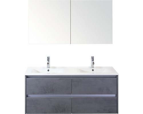 Set de meubles de salle de bains Sanox Dante lxhxp 121 x 170 x 46 cm couleur de façade béton anthracite avec vasque céramique blanc