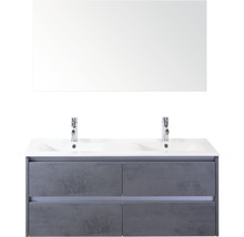Badmöbel-Set Sanox Dante BxHxT 121 x 170 x 46 cm Frontfarbe beton anthrazit mit Waschtisch Keramik weiß und Keramik-Doppelwaschtisch Spiegel Waschtischunterschrank