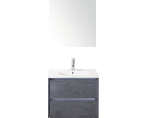 Set de meubles de salle de bains Sanox Dante lxhxp 61 x 170 x 46 cm couleur de façade béton anthracite avec vasque céramique blanc