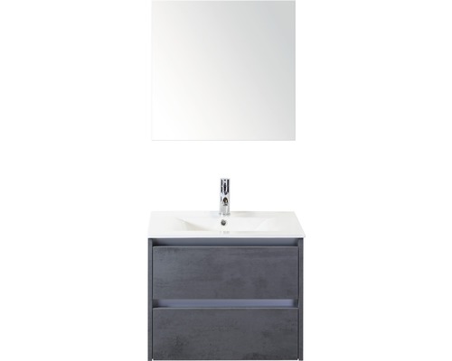 Badmöbel-Set Sanox Dante BxHxT 61 x 170 x 46 cm Frontfarbe beton anthrazit mit Waschtisch Keramik weiß und Keramik-Waschtisch Spiegel Waschtischunterschrank