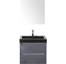 Badmöbel-Set Sanox Dante BxHxT 61 x 170 x 45,5 cm Frontfarbe beton anthrazit mit Waschtisch Naturstein schwarz
