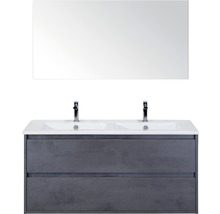 Badmöbelset 3-teilig Doppelbadmöbel Sanox Porto BxHxT 121 x 170 x 51 cm Frontfarbe beton anthrazit mit Waschtisch Keramik weiß und Waschtischunterschrank Keramik-Doppelwaschtisch Spiegel 84730041