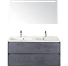 Badmöbelset 3-teilig Doppelbadmöbel Sanox Porto BxHxT 121 x 170 x 51 cm Frontfarbe beton anthrazit mit Waschtisch Mineralguss weiß und Mineralguss-Doppelwaschtisch Waschtischunterschrank Spiegelschrank mit LED-Beleuchtung 84731941