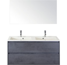 Badmöbelset 3-teilig Doppelbadmöbel Sanox Porto BxHxT 121 x 170 x 51 cm Frontfarbe beton anthrazit mit Waschtisch Mineralguss weiß und Mineralguss-Doppelwaschtisch Waschtischunterschrank Spiegel 84730641