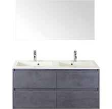 Badmöbelset 3-teilig Doppelbadmöbel Sanox Porto BxHxT 121 x 170 x 51 cm Frontfarbe beton anthrazit mit Waschtisch Mineralguss weiß und Mineralguss-Doppelwaschtisch Waschtischunterschrank Spiegel 84731841