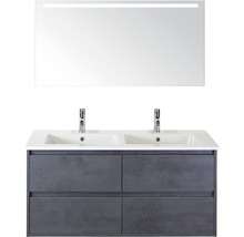 Badmöbelset 3-teilig Doppelbadmöbel Sanox Porto BxHxT 121 x 170 x 51 cm Frontfarbe beton anthrazit mit Waschtisch Keramik weiß und Waschtischunterschrank Keramik-Doppelwaschtisch Spiegel mit LED-Beleuchtung 84731341
