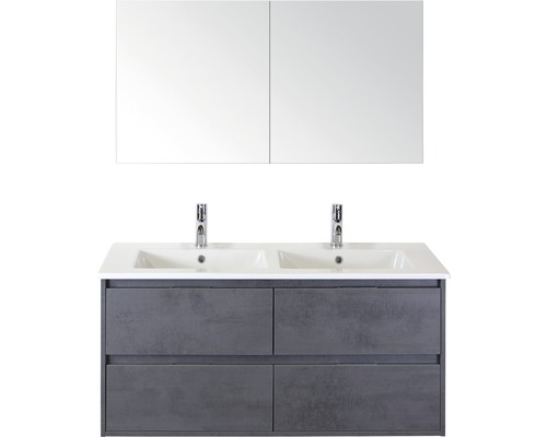 Set de meubles de salle de bains Sanox Porto lxhxp 121 x 170 x 51 cm couleur de façade béton anthracite avec vasque céramique blanc
