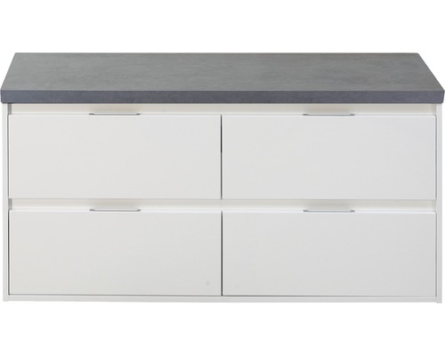 Waschtischunterschrank Sanox Porto Frontfarbe weiß hochglanz BxHxT 120 x 59 x 50 cm WT-Platte Beton anthrazit