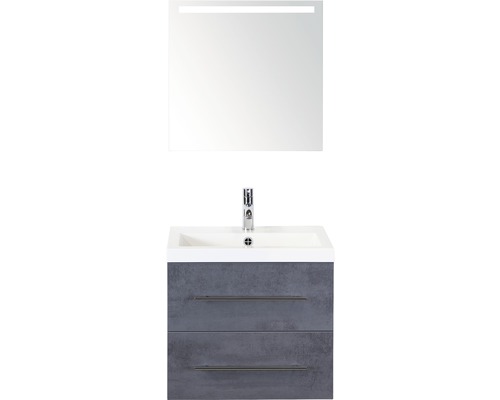 Badmöbel-Set Sanox Straight BxHxT 60 x 170 x 40 cm Frontfarbe beton anthrazit mit Waschtisch Mineralguss weiß und Waschtischunterschrank Mineralguss-Waschtisch Spiegel mit LED-Beleuchtung