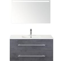 Waschtischunterschrank mit zwei Schubladen, Waschbecken und Spiegel mit Beleuchtung
