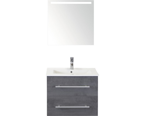 Set de meubles de salle de bains Sanox Stretto lxhxp 61 x 170 x 39 cm couleur de façade béton anthracite avec vasque en céramique blanc et meuble sous vasque vasque céramique miroir avec éclairage LED