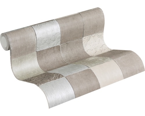 Tapetenrolle mit quadratischem Patchwork Muster