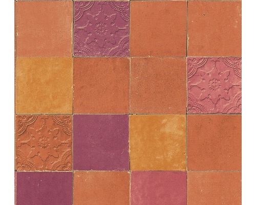 Vliestapete 37406-5 New Walls Fliesen-Optik orange rot Quadratische Bodenfliesen mit Muster