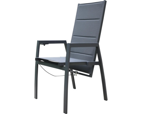 Fauteuil à dossier haut Destiny Costa réglable, aluminium + textilène, anthracite Chaise de jardin avec accoudoirs et revêtement textile