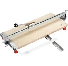Fliesenschneider mit Holzplatte und Metallführung