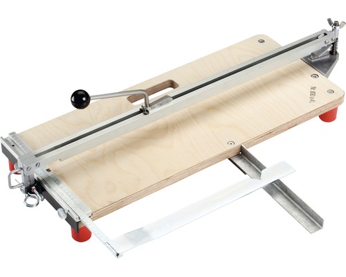 Fliesenschneider mit Holzplatte und Metallführung