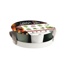 Ensemble de pots d''herbes aromatiques avec sept herbes pour grillades et barbecue dans un plateau blanc