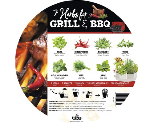 7 herbes pour grillades et barbecue avec basilic, piment, romarin, thym, marjolaine sauvage, aneth et sauge