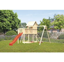 Aire de jeux avec cabane en bois, toboggan et balançoire pour le jardin