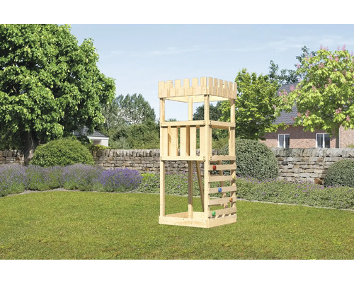 Spielturm Spielhaus Karibu Löwenherz 107 x 107 cm Holz bestehend aus Kletterwand