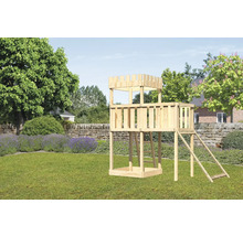 Tour de jeu en bois avec échelle et toboggan dans le jardin