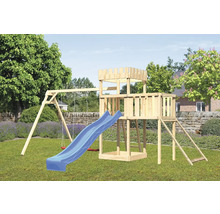 Aire de jeux avec balançoire et toboggan dans le jardin