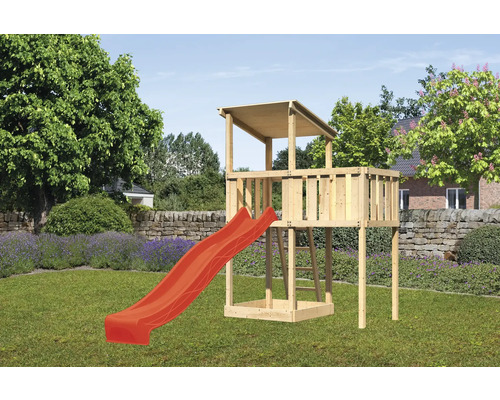 Spielturm Spielhaus Karibu Anna 107 x 107 cm Holz bestehend aus Rutsche, Anbau