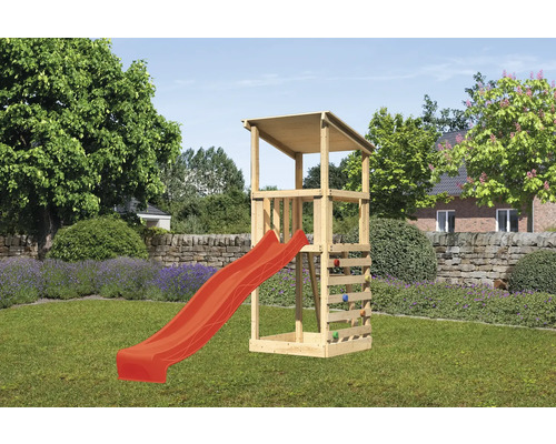 Spielturm Spielhaus Karibu Anna 107 x 107 cm Holz bestehend aus Rutsche, Kletterwand