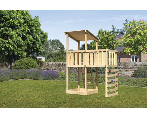 Spielturm Spielhaus Karibu Anna 107 x 107 cm Holz bestehend aus Anbau, Kletterwand