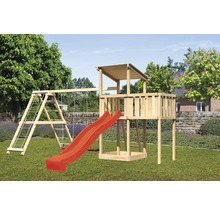 Holz Spielturm mit Schaukel und Rutsche im Garten