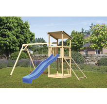 Spielplatz mit Schaukel, Rutsche, Turm und Leiter auf Rasen