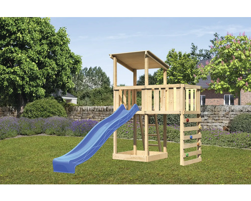 Spielturm Spielhaus Karibu Anna 107 x 107 cm Holz bestehend aus Rutsche, Anbau, Kletterwand