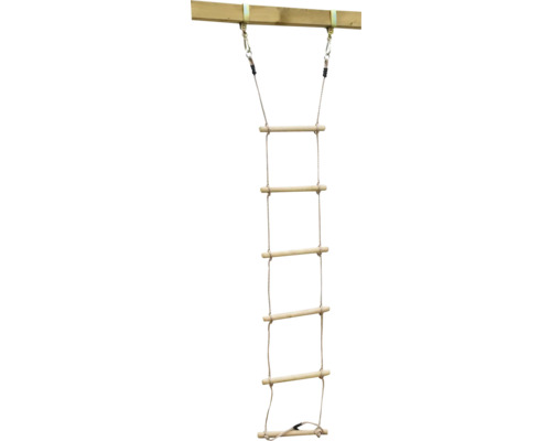 Leitersprossen für Spielgeräte mit Holzstufen und Seilaufhängung