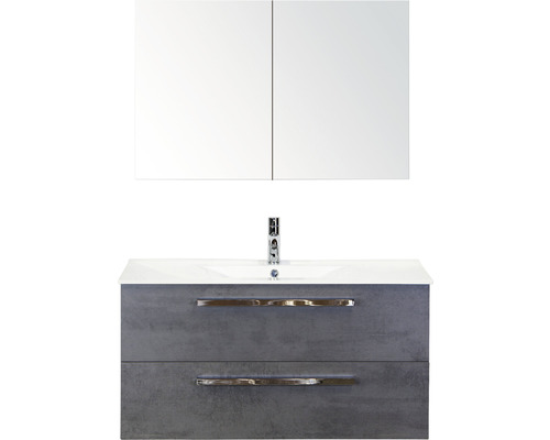 Badmöbel-Set Sanox Seville BxHxT 101 x 170 x 46 cm Frontfarbe beton anthrazit mit Waschtisch Keramik weiß Badmöbel-Set Sanox Seville BxHxT 101 x 170 x 46 cm Frontfarbe beton anthrazit mit Waschtisch Keramik weiß