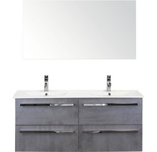 Badmöbel-Set Sanox Seville BxHxT 121 x 170 x 46 cm Frontfarbe beton anthrazit mit Waschtisch Keramik weiß und Waschtischunterschrank Spiegel Doppelwaschtisch