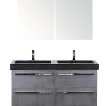 Badmöbel-Set Seville 120 cm mit Doppelwaschwaschtisch Naturstein mit Spiegelschrank Beton anthrazit