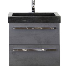 Einzelbadmöbel Sanox Seville BxHxT 61 x 170 x 45,5 cm Frontfarbe beton anthrazit mit Waschtisch Naturstein schwarz Griff chrom glanz 81701941