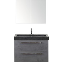 Badmöbel-Set Sanox Seville BxHxT 81 x 170 x 45,5 cm Frontfarbe beton anthrazit mit Waschtisch Naturstein schwarz