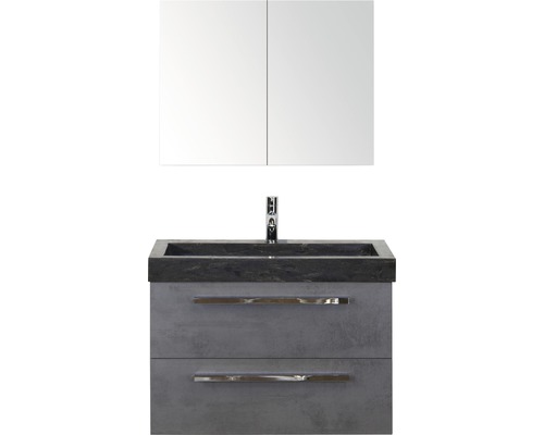 Badmöbel-Set Sanox Seville BxHxT 81 x 170 x 45,5 cm Frontfarbe beton anthrazit mit Waschtisch Naturstein schwarz Badmöbel-Set Sanox Seville BxHxT 81 x 170 x 45,5 cm Frontfarbe beton anthrazit mit Waschtisch Naturstein schwarz