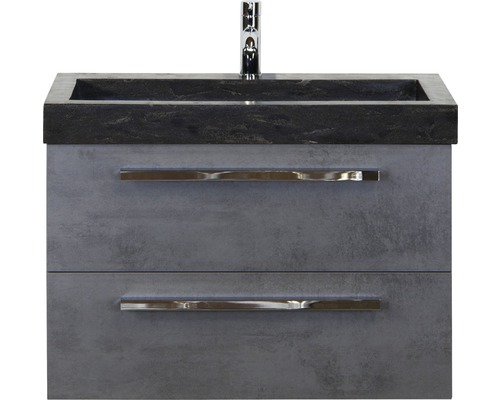 Badmöbel-Set Sanox Seville BxHxT 81 x 58 x 45,5 cm Frontfarbe beton anthrazit mit Waschtisch Naturstein schwarz Badmöbel-Set Sanox Seville BxHxT 81 x 58 x 45,5 cm Frontfarbe beton anthrazit mit Waschtisch Naturstein schwarz